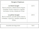 Menu Le Tinto - Les burgers
