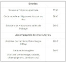 Menu Le Tinto - Les entrées