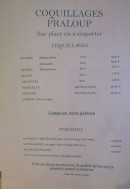 Menu Le QG - Coquillages et poissons