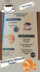 Carte et menu de Boulangerie Pâtisserie Joubert à Gap — Les formules petit déjeuner