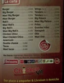 Menu Chicken Vil - Burgers, wings, boissons,...