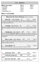 Carte et menu de Le Temps de Vivre à Chateau Ville Vieille — Les bières