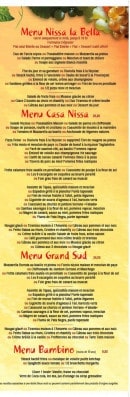 Menu Casa Nissa - Les menus