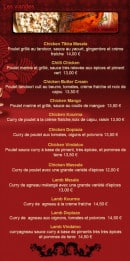 Menu Indian Lounge - Les viandes