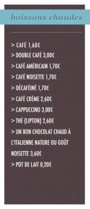 Menu Kiosque Tintin - Les boissons chaudes