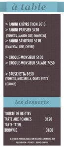 Menu Kiosque Tintin - Les paninis suite, croques monsieur et bruschettas