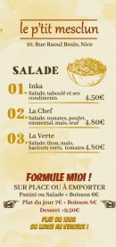 Menu Le P'tit Mesclun - Salades et formule midi 