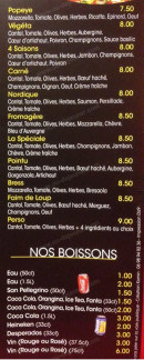 Menu Le Pointu - Les pizzas suite et boissons