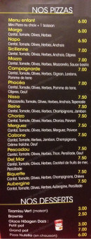 Menu Le Pointu - Les pizzas et desserts