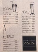 Menu Lou Cigalusa - Les sodas, les bieres et les eaux