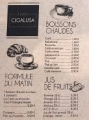 Menu Lou Cigalusa - Les formules du matin, les boissons chaudes ...