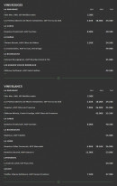 Menu Soho - Les vins rouges et vins blancs