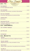 Menu Le New Punjab - Les riz, les condiments et les desserts