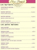 Menu Le New Punjab - Les biryanis et les pains maison