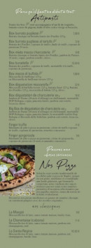 Menu Kitch' Pizza - Les antipasti, pizzas classiques