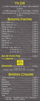 Menu Nini - Le petit déjeuner et boissons