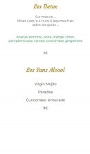 Menu Madame bleue - Les detox et sans alcool