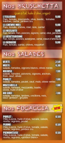 Carte et menu de Pizza du Village à Villeneuve Loubet — Les bruschettas, salades, ...
