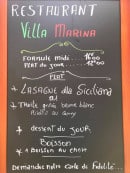 Carte et menu de Villa marina à Villeneuve Loubet — Exemple de menu