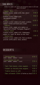 Menu Pizz'Alex - Les salades et desserts