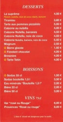 Menu Pizza Trust - Desserts, boissons et vins