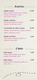 Menu La Dolce Vita - Les entrées