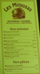 Menu Les Mimosas - Les entrées et pâtes