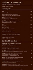 Menu La Crêperie - Les simples et traditionnelles