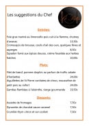 Menu Le Patio - Les suggestions du chef