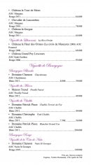 Menu Le blue bay - Les vins: Vignoble du Libournais , Vignoble de Bourgogne,...