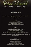 Menu Chez David - Exemple de carte