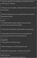 Carte et menu de L ostrea sur mer à Cagnes sur Mer — Exemple de menu