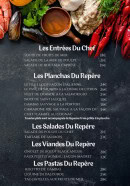 Carte et menu de Le Repère Des Profondeurs à Cagnes sur Mer — Les entrées, du chef, planchas du repère et salades du repère