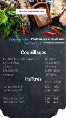 Carte et menu de Le Repère Des Profondeurs à Cagnes sur Mer — Les coquillages et huîtres