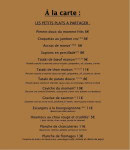 Menu Le Pont de Fer - Les petits plats à partager