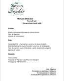 Menu Les Saveurs de Sophie - La carte