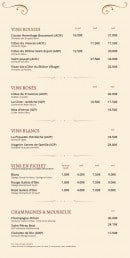 Menu Le Châtaignier - vins, champagne