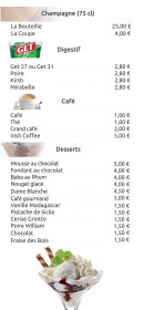 Menu La Croustillade - Les champagnes, digestifs, cafés et desserts