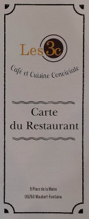 Menu Les 3 C - Carte et menu Les 3 C Maubert-Fontaine