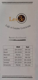 Menu Les 3 C - Les horaires du restaurant