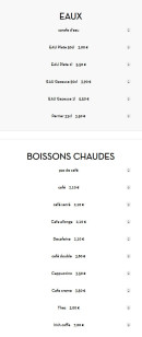 Menu Wok Grill - Les eaux et boissons chaudes