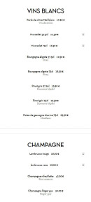 Menu Wok Grill - Les vins blancs et champagnes