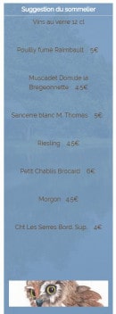 Menu Le Lion D'Or - Suggestion du sommelier