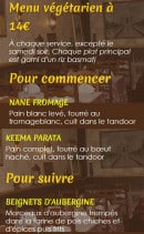 Menu Soleil de l' Inde - Menus  végétariens à 14€