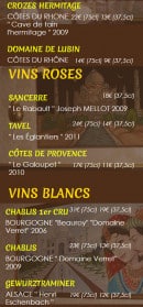 Menu Soleil de l' Inde - Les vins  page 3