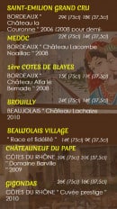 Menu Soleil de l' Inde - Les vins page 2