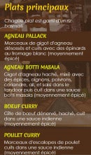 Menu Soleil de l' Inde - Plats principeaux