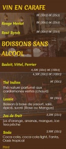 Menu Soleil de l' Inde - Les vins page 4