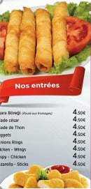 Menu Restaurant Pamukkale - Entrées
