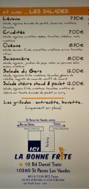 Menu La Bonne Frite - Salades et informations 